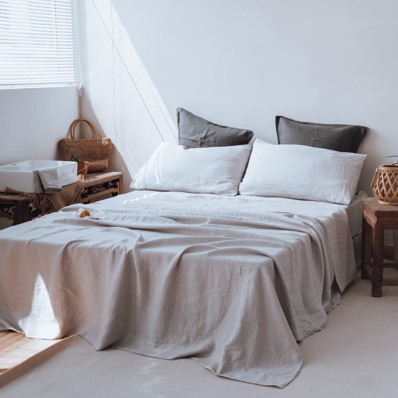 Simple&Opulence 100% Linen Fitted Sheet King(1 Piece), 14 Inch Deep Pocket Mattress Cover Natural French Flax Stone Washed Farmhouse Soft Breathable Bottom Sheets-Grey - Image 5